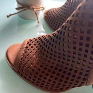 Call It Spring Brown Block Heel Peep-Toe Heels